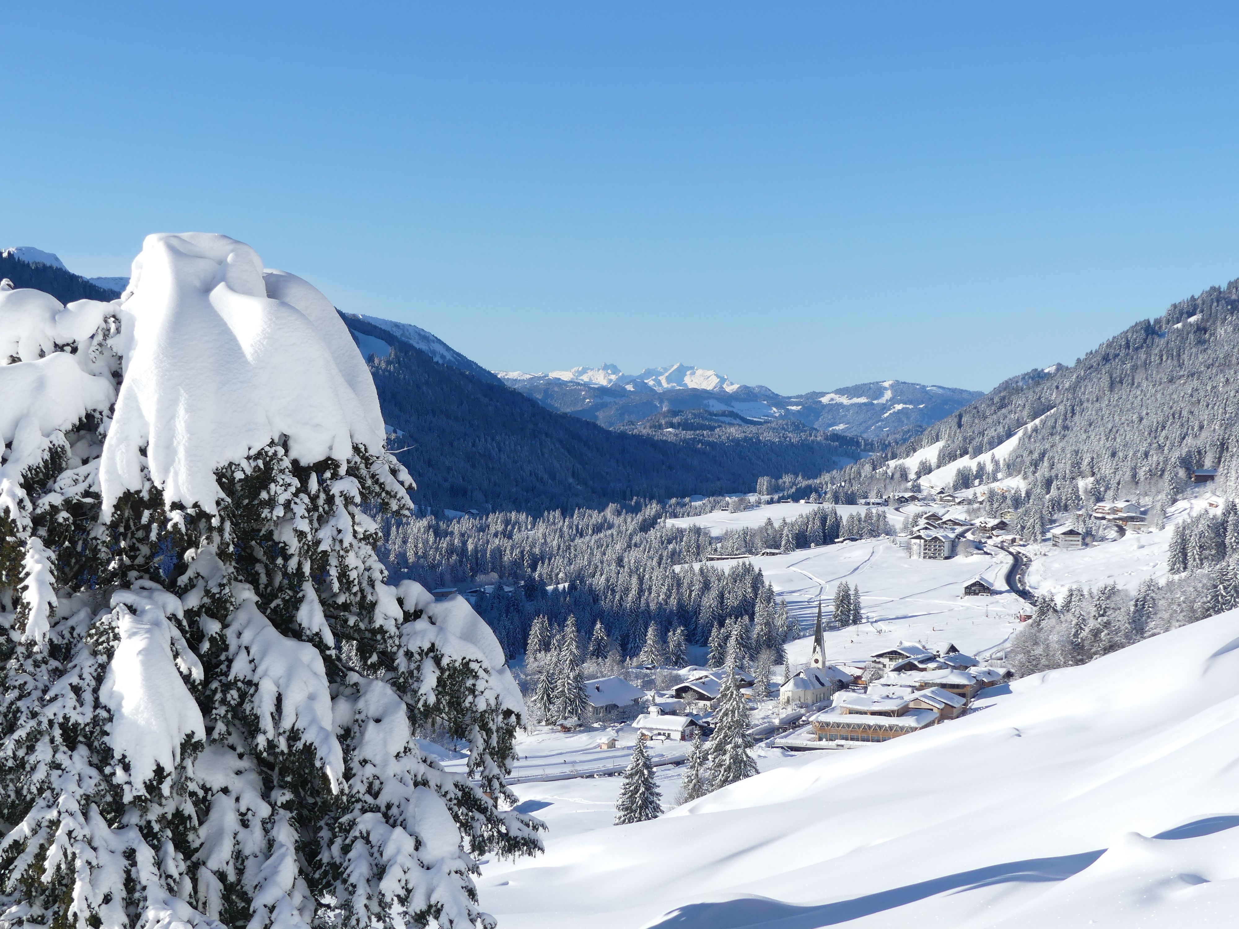 Dorfansicht Balderschwang im Winter in den Hörnerdörfern im Allgäu